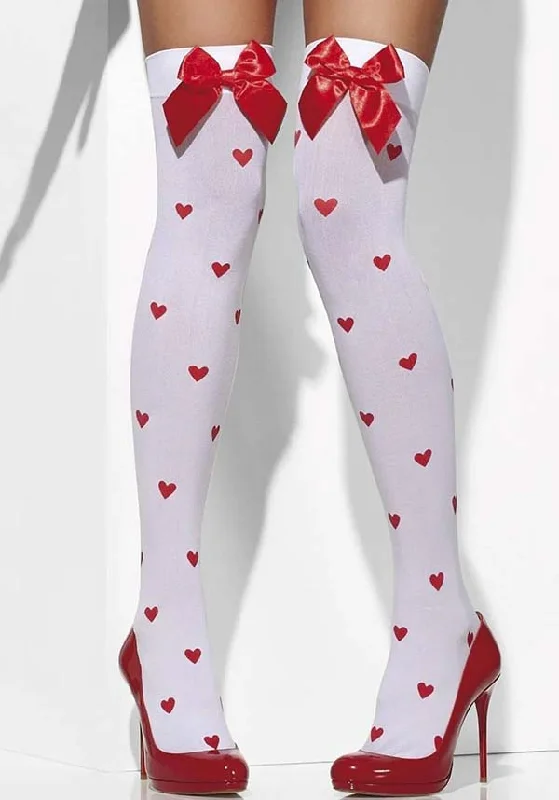 women tights with a gradient color for a trendy effectOpaque [White] | HOLD UPS [Red Bow & Heart Print]