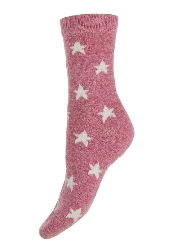 women tights with a textured surface for a unique feelPink wool blend socks with cream stars