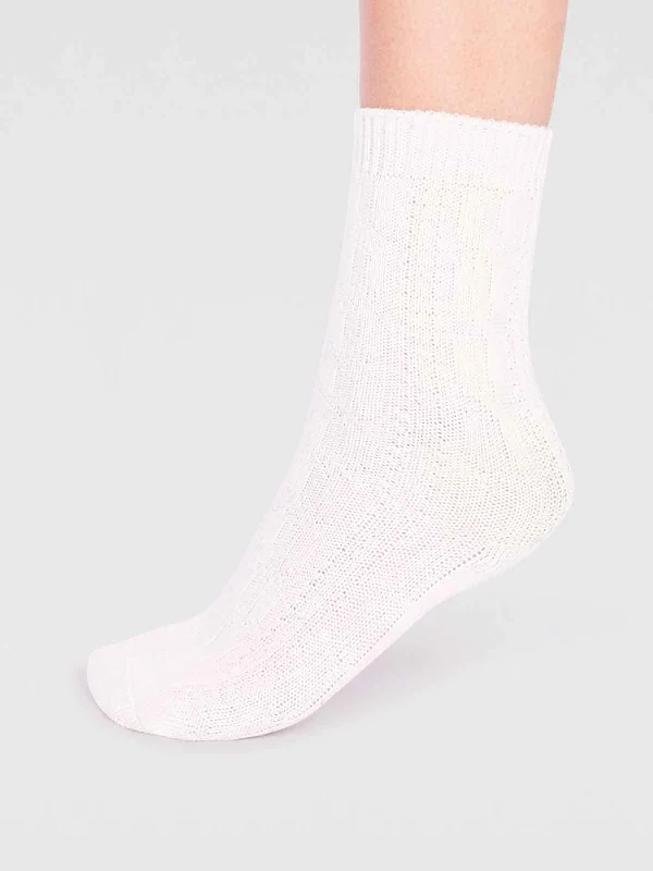 Women's cable knit wool over - the - knee socks​Rebekah Organic Cotton Slub Sock - Stone White