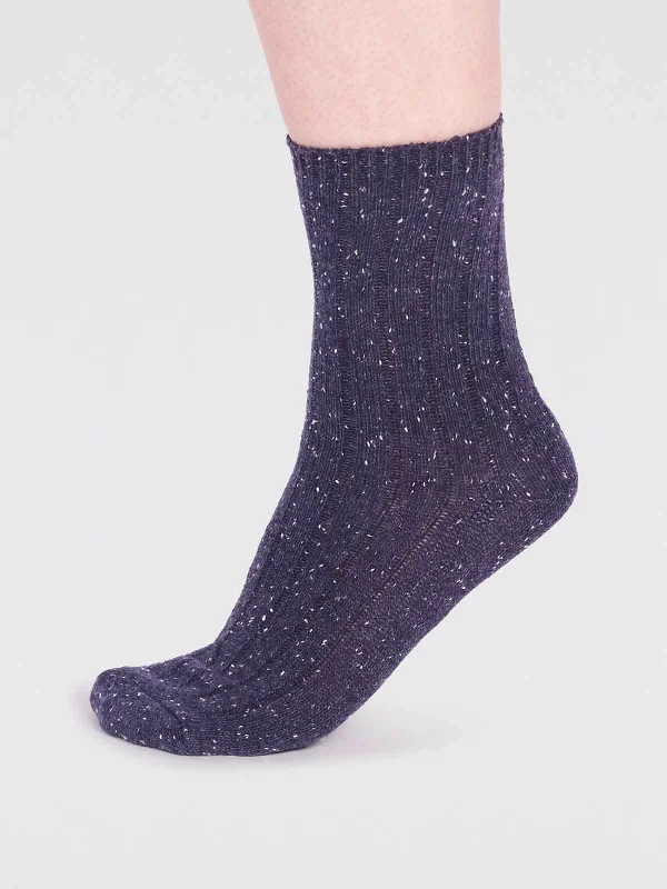 Women's leather - look thigh - high socks for fashionRyleigh Ribbed Wool Blend Fleck Socks - Navy Women's leather - look thigh - high socks for fashionRyleigh Ribbed Wool Blend Fleck Socks - Navy