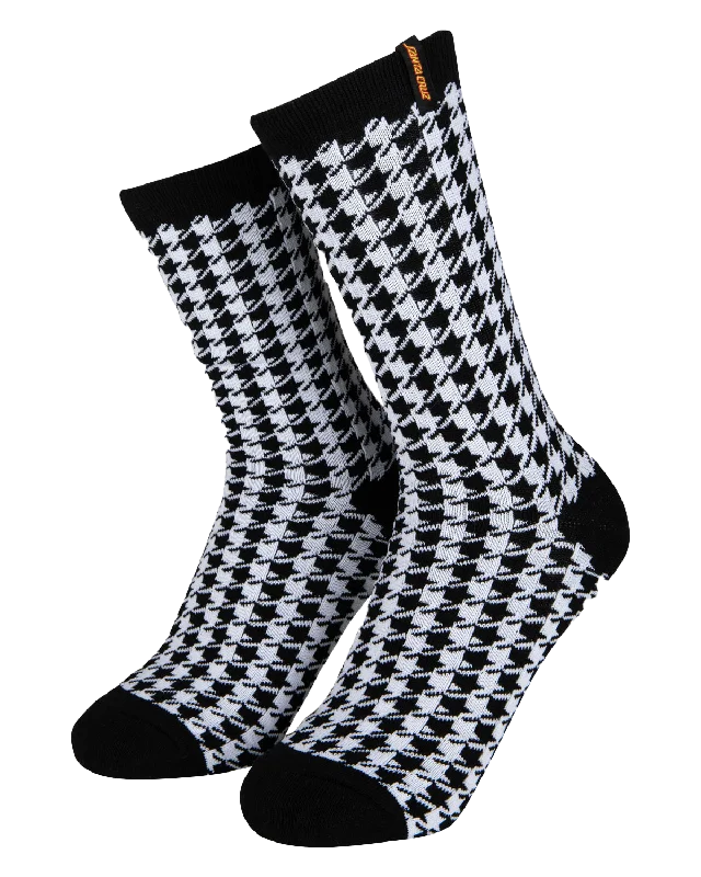 Women's cashmere - lined nylon ankle socks​Strip Houndstooth Socks in Black & White