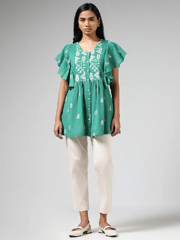 Women's skinny jeans pants High - waisted women jeans for a flattering silhouette Utsa Aqua Green Printed Ruffled Cap Sleeves Cotton Tunic Women's skinny jeans pants High - waisted women jeans for a flattering silhouette Utsa Aqua Green Printed Ruffled Cap Sleeves Cotton Tunic
