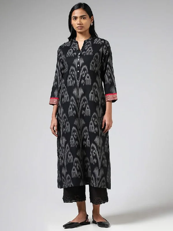 Women's pants with moisture - wicking technology High - rise flare women jeans for a 70s - inspired look Utsa Black Ikat Printed Straight Kurta Women's pants with moisture - wicking technology High - rise flare women jeans for a 70s - inspired look Utsa Black Ikat Printed Straight Kurta