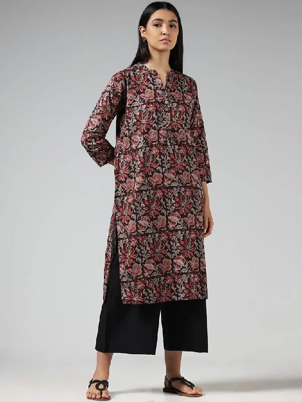 Women's summer - weight linen pants High - waisted women jeans for a flattering silhouette Utsa Brown Block Printed Cotton Kurta Women's summer - weight linen pants High - waisted women jeans for a flattering silhouette Utsa Brown Block Printed Cotton Kurta