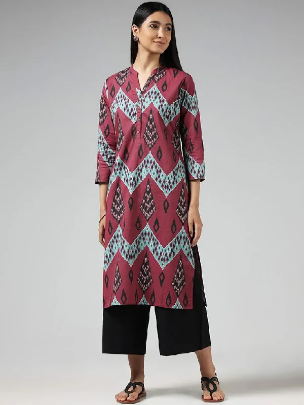 Women's pants for running Wide - leg women jeans for a modern and relaxed vibe Utsa Pink Ikat Printed Cotton Kurta Women's pants for running Wide - leg women jeans for a modern and relaxed vibe Utsa Pink Ikat Printed Cotton Kurta