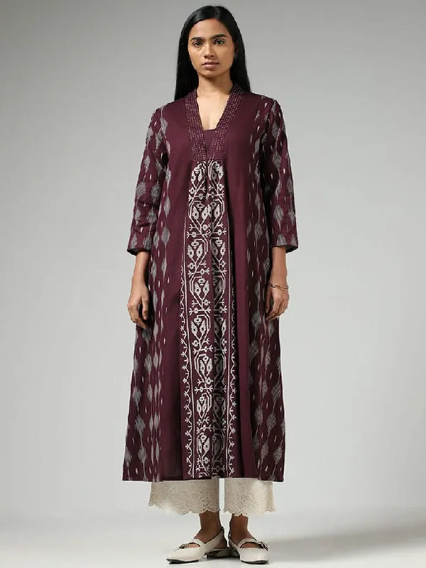 Women's pants for running Wide - leg women jeans for a modern and relaxed vibe Utsa Wine Ikat Printed Gathered Kurta Women's pants for running Wide - leg women jeans for a modern and relaxed vibe Utsa Wine Ikat Printed Gathered Kurta