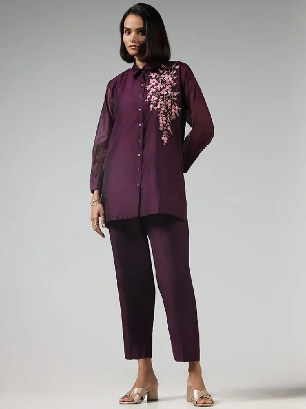 Women's fall - appropriate corduroy pants Distressed women jeans for a trendy and edgy look Vark Purple Embroidered Tunic and Pants Set Women's fall - appropriate corduroy pants Distressed women jeans for a trendy and edgy look Vark Purple Embroidered Tunic and Pants Set