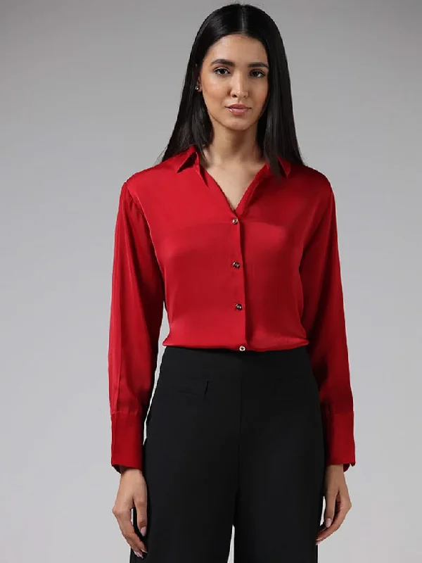 Women's junior - sized denim pants Distressed women jeans for a trendy and edgy look Wardrobe Solid Red Satin Shirt Women's junior - sized denim pants Distressed women jeans for a trendy and edgy look Wardrobe Solid Red Satin Shirt
