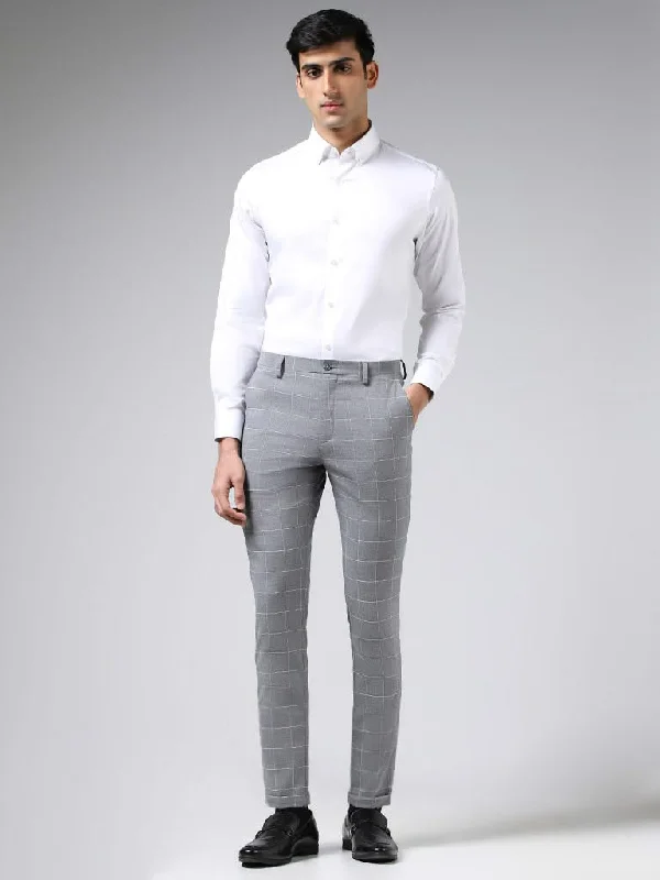 Women's nursing work pants Straight - leg women jeans with a classic and timeless appeal WES Formals Grey Graph Checked Slim-Fit Mid-Rise Trousers Women's nursing work pants Straight - leg women jeans with a classic and timeless appeal WES Formals Grey Graph Checked Slim-Fit Mid-Rise Trousers