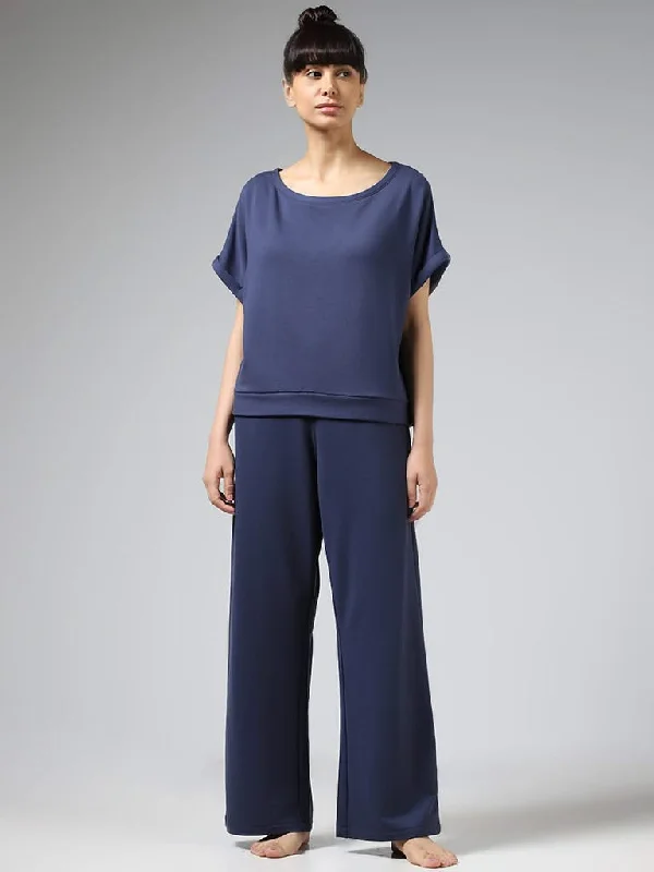 Women's pants with mesh panels Jeggings women jeans combining the comfort of leggings and style of jeans Wunderlove Graphite Blue Supersoft Wide-Leg Supersoft Trousers Women's pants with mesh panels Jeggings women jeans combining the comfort of leggings and style of jeans Wunderlove Graphite Blue Supersoft Wide-Leg Supersoft Trousers