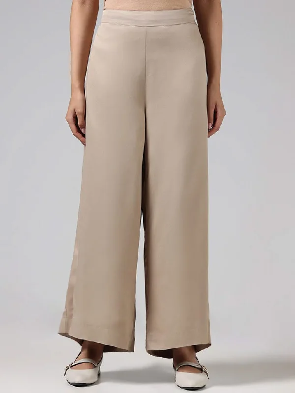 Women's striped business pants Bootcut women jeans to complement various shoe styles Zuba Solid Beige Palazzos Women's striped business pants Bootcut women jeans to complement various shoe styles Zuba Solid Beige Palazzos