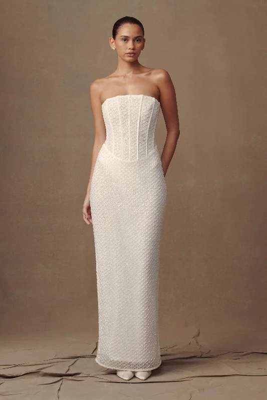 Maxi dresses with pom - pom trims for a playful and festive lookGemma Strapless Sequin Maxi Dress - White Maxi dresses with pom - pom trims for a playful and festive lookGemma Strapless Sequin Maxi Dress - White