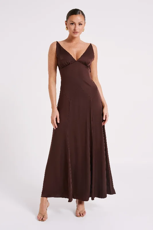 Maxi dresses with side slits for a touch of allureKamala Low Back Satin Maxi Dress - Dark Chocolate Maxi dresses with side slits for a touch of allureKamala Low Back Satin Maxi Dress - Dark Chocolate