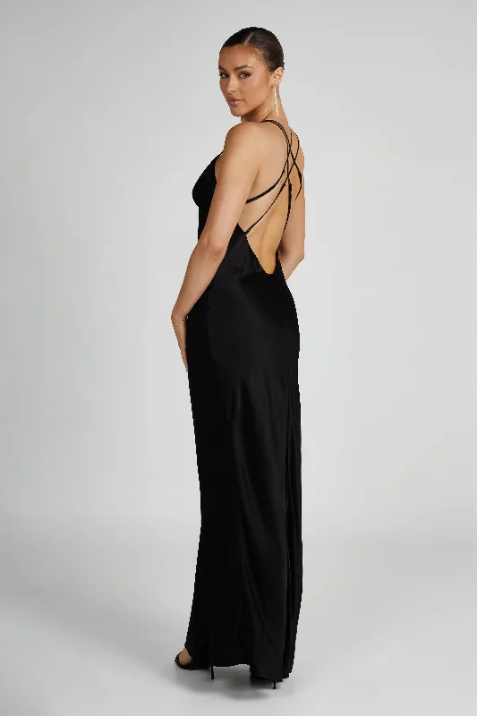 Maxi dresses with off - the - shoulder styles for a romantic and breezy lookMakari Satin Maxi Dress - Black Maxi dresses with off - the - shoulder styles for a romantic and breezy lookMakari Satin Maxi Dress - Black