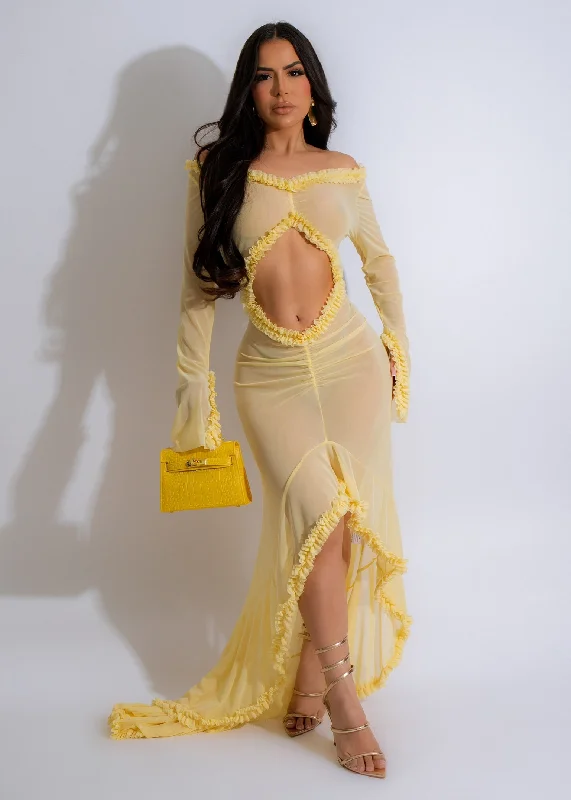Maxi dresses with an asymmetric hem for a fashion - forward and eye - catching designMake Me Crazy Mesh Maxi Dress Yellow Maxi dresses with an asymmetric hem for a fashion - forward and eye - catching designMake Me Crazy Mesh Maxi Dress Yellow