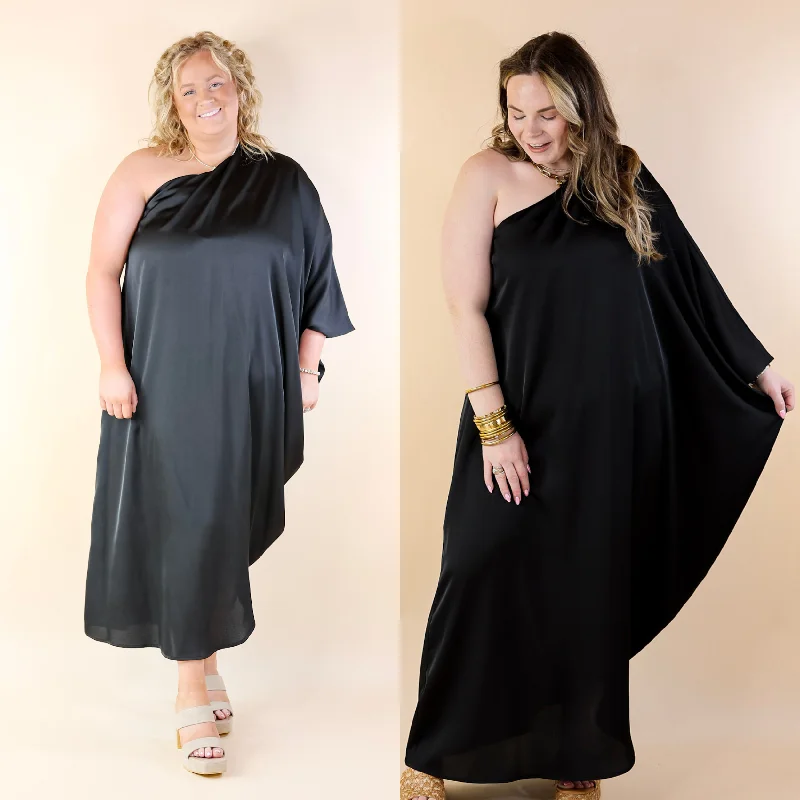 Maxi dresses with a keyhole back for a sexy detailSweet Romance One Shoulder Satin Drape Midi Dress in Black Maxi dresses with a keyhole back for a sexy detailSweet Romance One Shoulder Satin Drape Midi Dress in Black