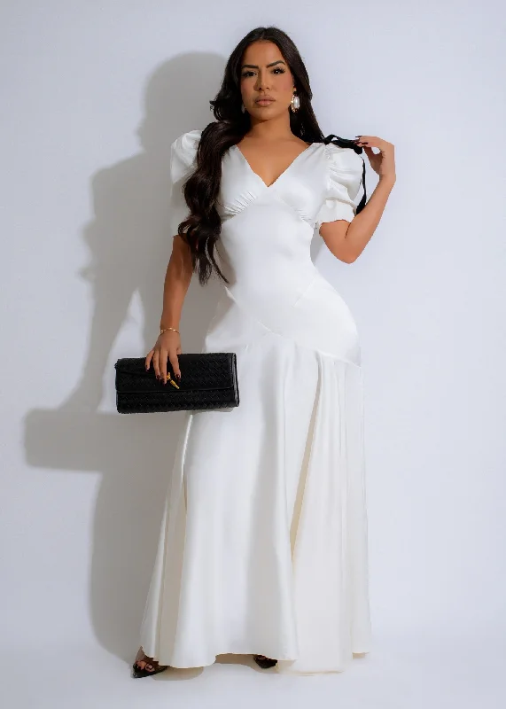 Denim maxi dresses with frayed hems for a casual lookRibbon Elegance Satin Maxi Dress White Denim maxi dresses with frayed hems for a casual lookRibbon Elegance Satin Maxi Dress White