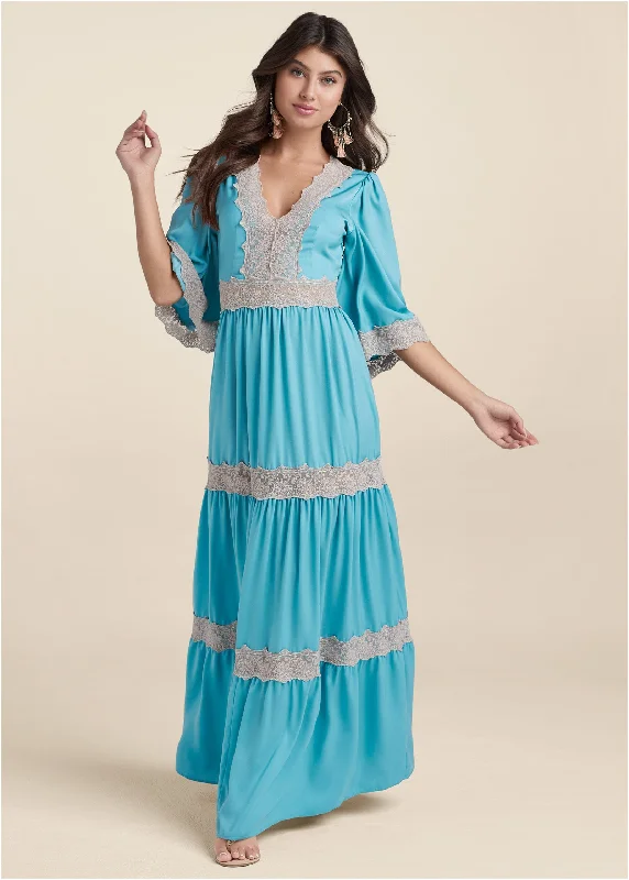 Velvet maxi dresses with long sleeves for winter weddingsLace Detail Maxi Dress - Aqua Multi Velvet maxi dresses with long sleeves for winter weddingsLace Detail Maxi Dress - Aqua Multi