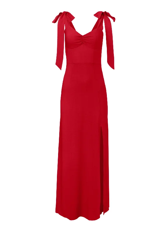 Maxi dresses with a cinched waist for a defined silhouetteTie Shoulder Maxi Dress - Red Maxi dresses with a cinched waist for a defined silhouetteTie Shoulder Maxi Dress - Red