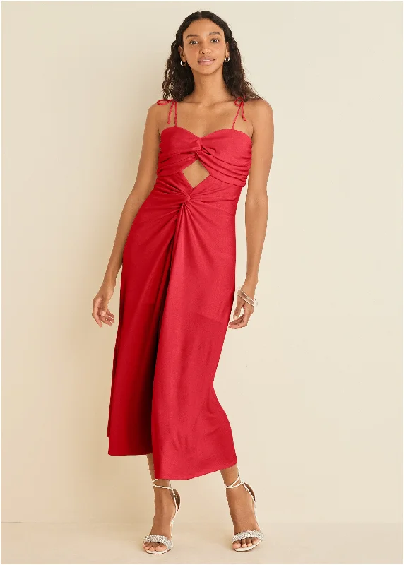 Maxi dresses with cold - shoulder cutouts for a trendy lookRuched Cutout Maxi Dress - Red Maxi dresses with cold - shoulder cutouts for a trendy lookRuched Cutout Maxi Dress - Red