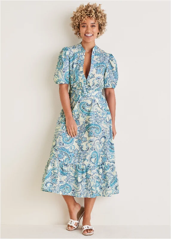 Maxi dresses with tassel accents for a fun and lively touchBelted Maxi Dress - Blue Paisley Swirls Maxi dresses with tassel accents for a fun and lively touchBelted Maxi Dress - Blue Paisley Swirls