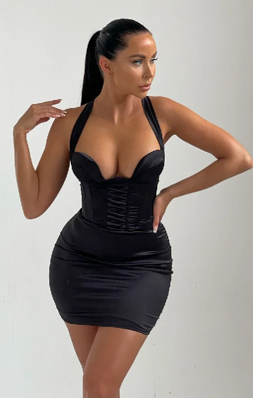 Mini dresses with tassel accents for a fun touchBlack Satin Cup Detail Corset Mini Dress - Seville Mini dresses with tassel accents for a fun touchBlack Satin Cup Detail Corset Mini Dress - Seville
