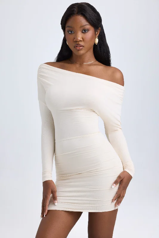 Cotton mini dresses for a comfortable everyday optionModal Off-Shoulder Ruched Mini Dress in Ivory Cotton mini dresses for a comfortable everyday optionModal Off-Shoulder Ruched Mini Dress in Ivory