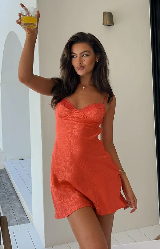 Mini dresses with gathered skirts for a voluminous effectNoeline Orange Satin Mini Dress Mini dresses with gathered skirts for a voluminous effectNoeline Orange Satin Mini Dress