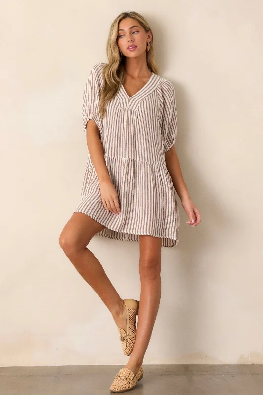 Printed mini dresses for a casual day outQuick To Smile 100% Cotton Brown Stripe Mini Dress Printed mini dresses for a casual day outQuick To Smile 100% Cotton Brown Stripe Mini Dress