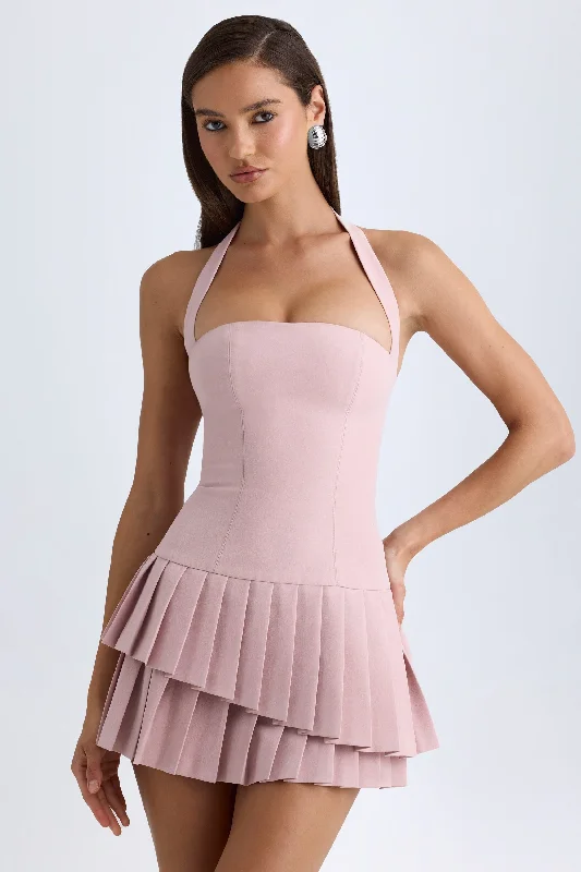 Mini dresses with spaghetti straps for a delicate lookAsymmetric Layered Halterneck Mini Dress in Pink Mauve Mini dresses with spaghetti straps for a delicate lookAsymmetric Layered Halterneck Mini Dress in Pink Mauve