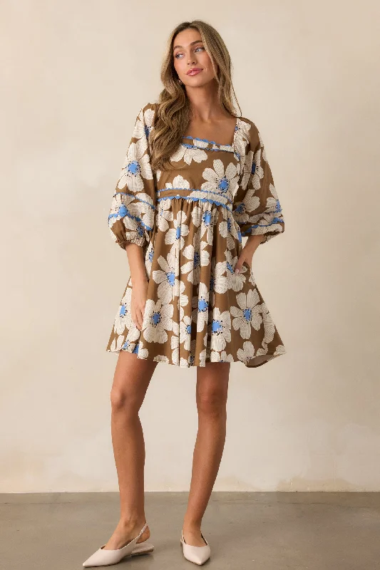 Mini dresses with tiered skirts for added volumeSee The Spark 100% Cotton Camel Brown Floral Mini Dress Mini dresses with tiered skirts for added volumeSee The Spark 100% Cotton Camel Brown Floral Mini Dress