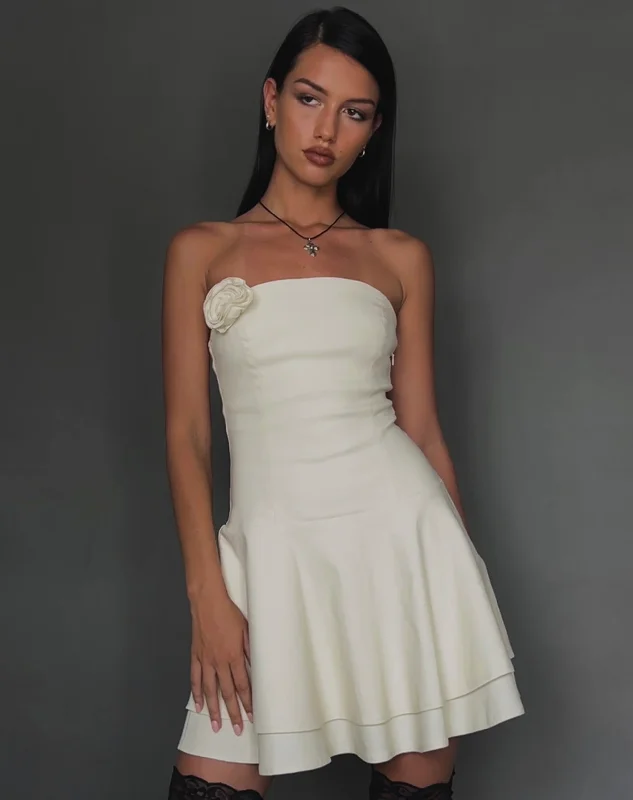 Mini dresses with cold - shoulder designsStriata Mini Dress in Cream with Rosette and Lace Back Mini dresses with cold - shoulder designsStriata Mini Dress in Cream with Rosette and Lace Back