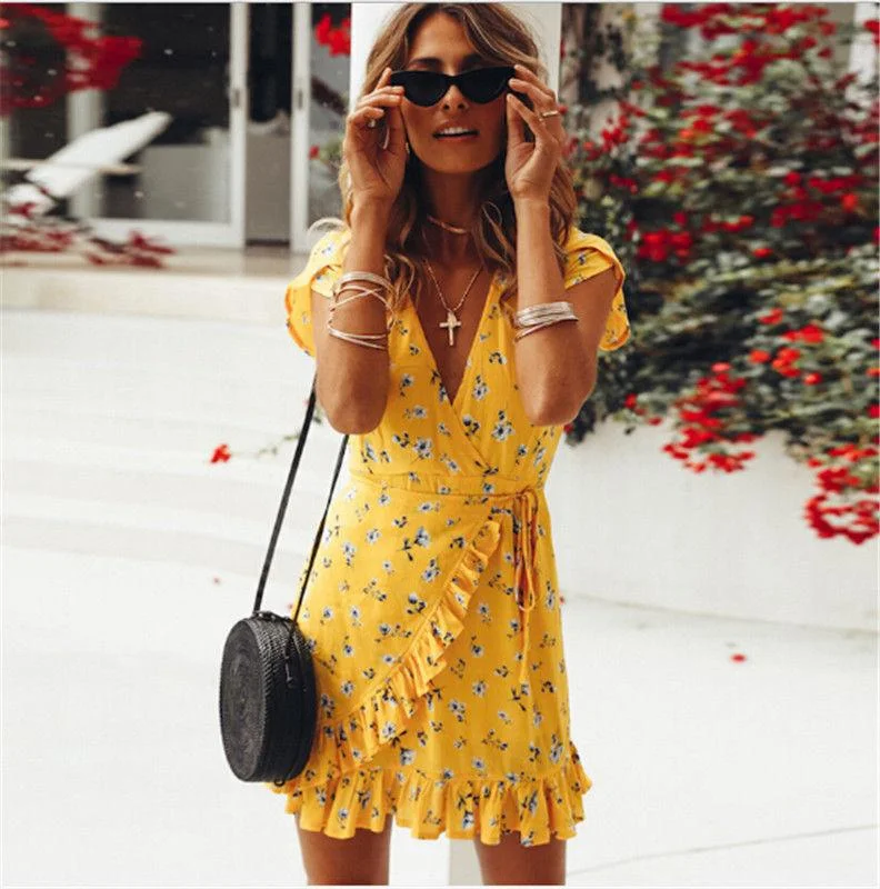 Mini dresses with side slits for a sexy appealFashionSierra - Women Short Sleeve Wrap Boho Floral Mini Dress Mini dresses with side slits for a sexy appealFashionSierra - Women Short Sleeve Wrap Boho Floral Mini Dress