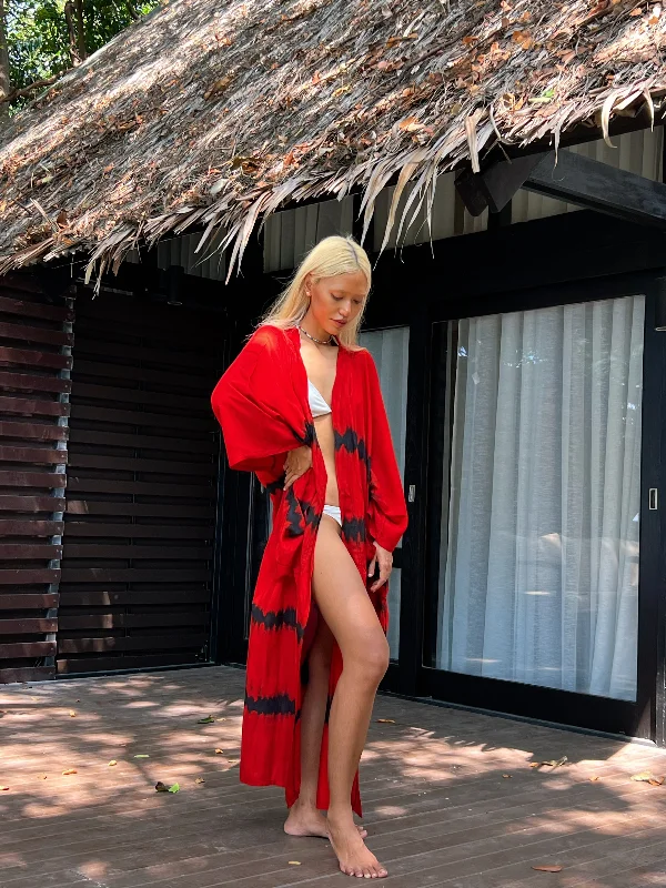 women robes for a beach vacation as cover - upsDragon - Tie Dye Kimono Robe - Red