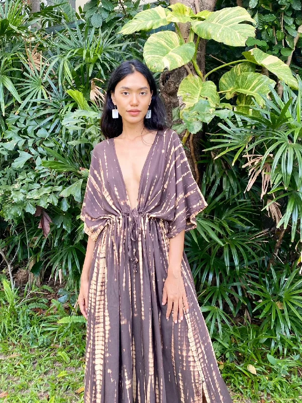 women robes with a patchwork design for uniquenessGoddess Tie Dye Kaftan Maxi Dress - Brown women robes with a patchwork design for uniquenessGoddess Tie Dye Kaftan Maxi Dress - Brown