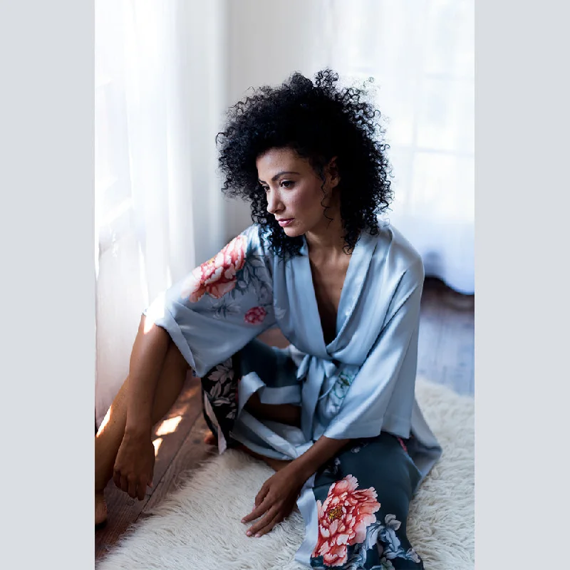 floral - printed women robes for a feminine touchSilk Botan Short Kimono Robe