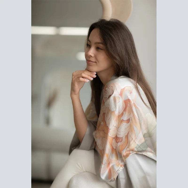 women robes with beaded accents for glamourWashable Silk Kiku Short Kimono Robe