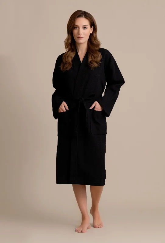 satin women robes for a smooth feelLuxurious 100% Cotton Women's Waffle Robe. Long, Lightweight Black