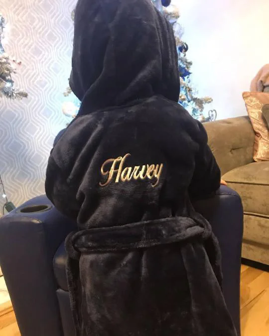women robes with lace trim for eleganceChildren's Personalised Navy Hooded Robe