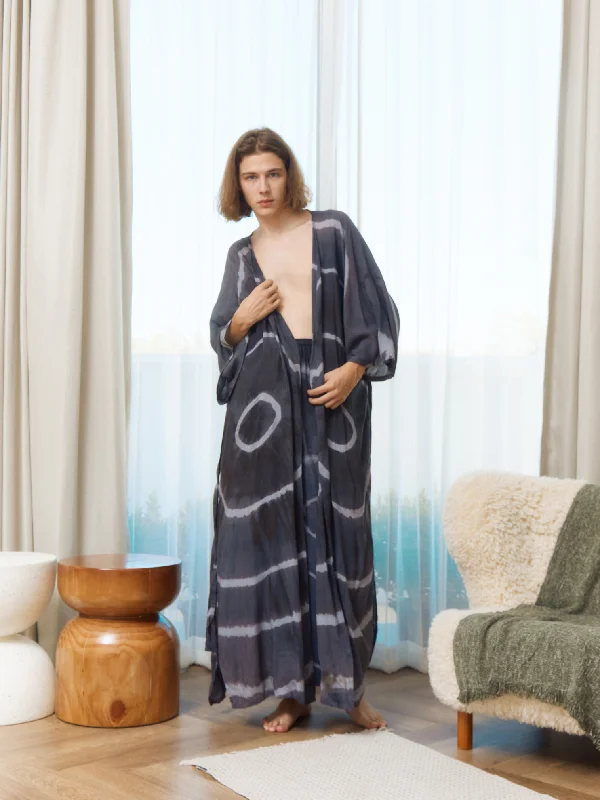 women robes with pockets for convenienceSpider Tie Dye Kimono Set- Gray