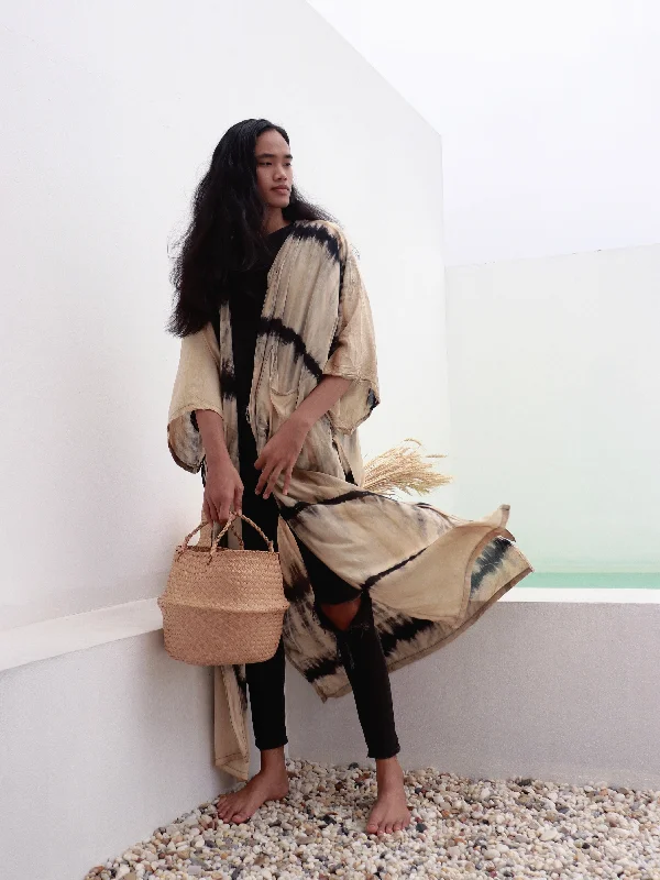 wrap - around women robes with adjustable beltsSwan Kimono Robe - Beige